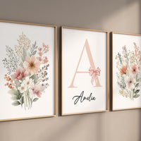 Blush Pink Wildflower Nursery Prints: Boho Botanical Decor