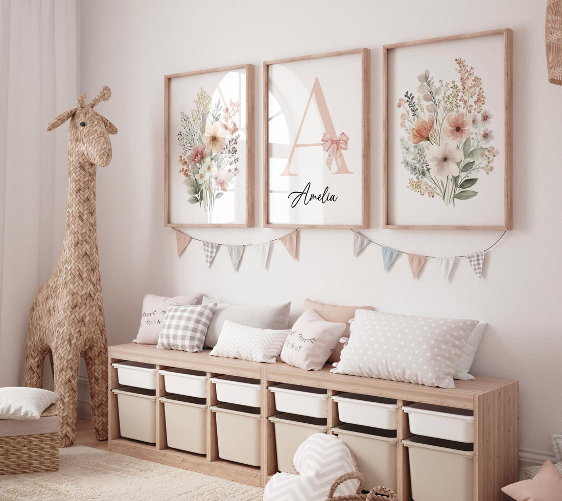Blush Pink Wildflower Nursery Prints: Boho Botanical Decor
