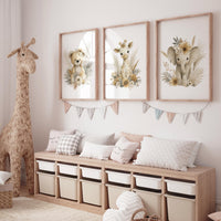 Boho Safari Nursery Prints: Bear, Giraffe, Elephant - Set of 3