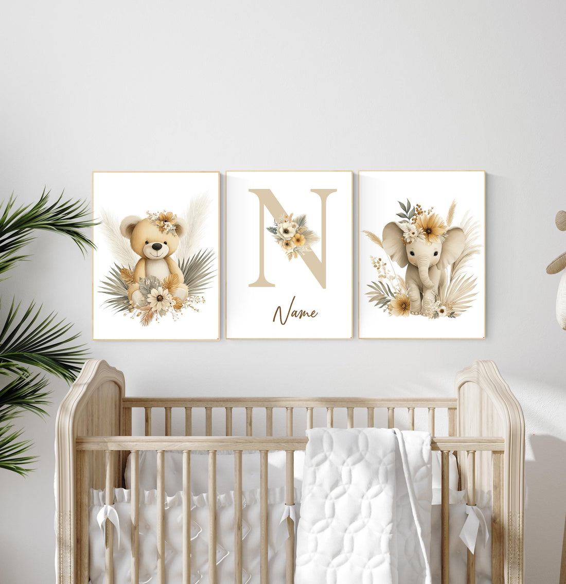 Boho Safari Nursery Prints: Bear, Giraffe, Elephant - Set of 3