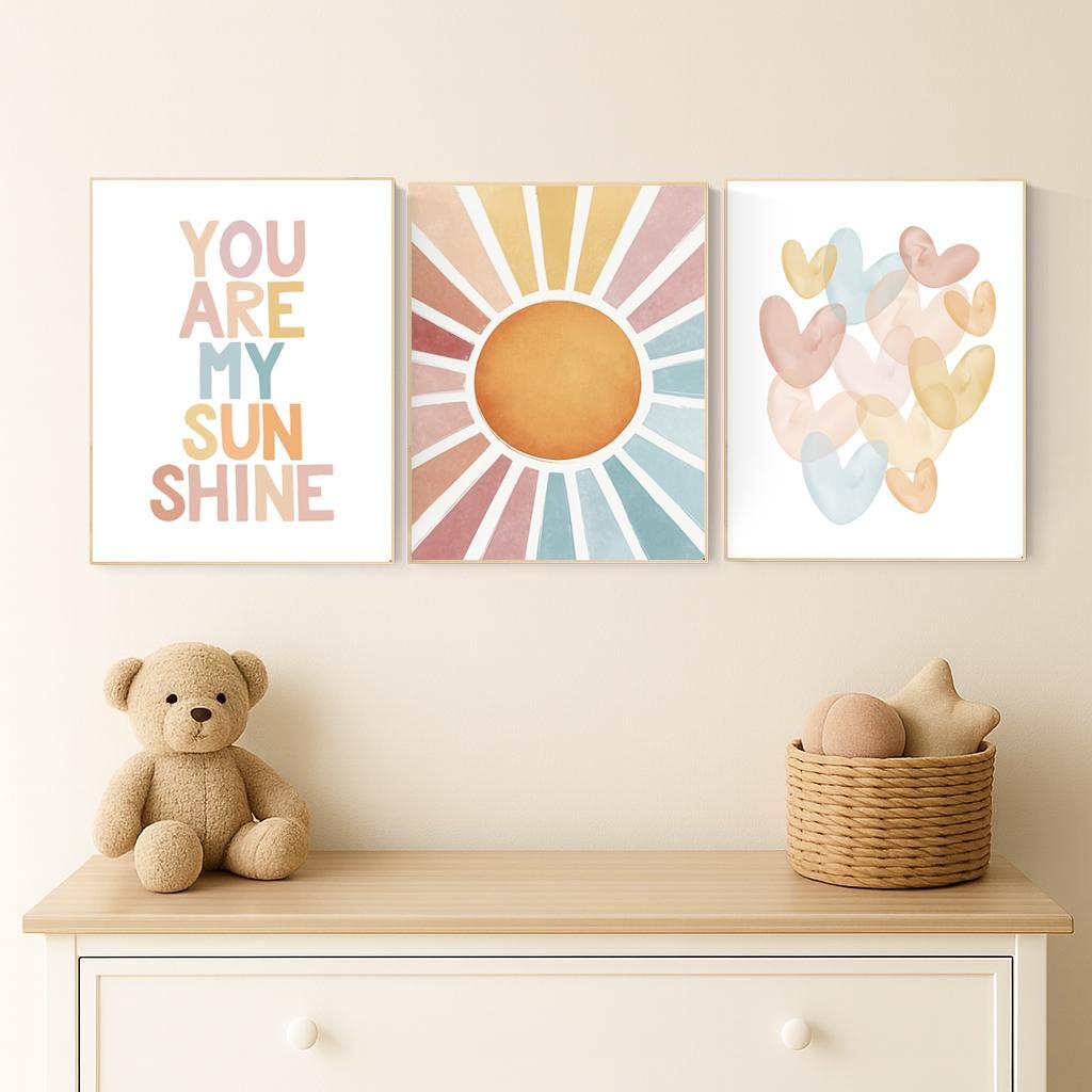 You Are My Sunshine Wall Art Set: Pastel Rainbow Nursery Prints