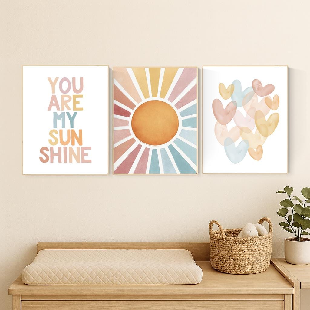 You Are My Sunshine Wall Art Set: Pastel Rainbow Nursery Prints
