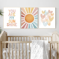 You Are My Sunshine Wall Art Set: Pastel Rainbow Nursery Prints