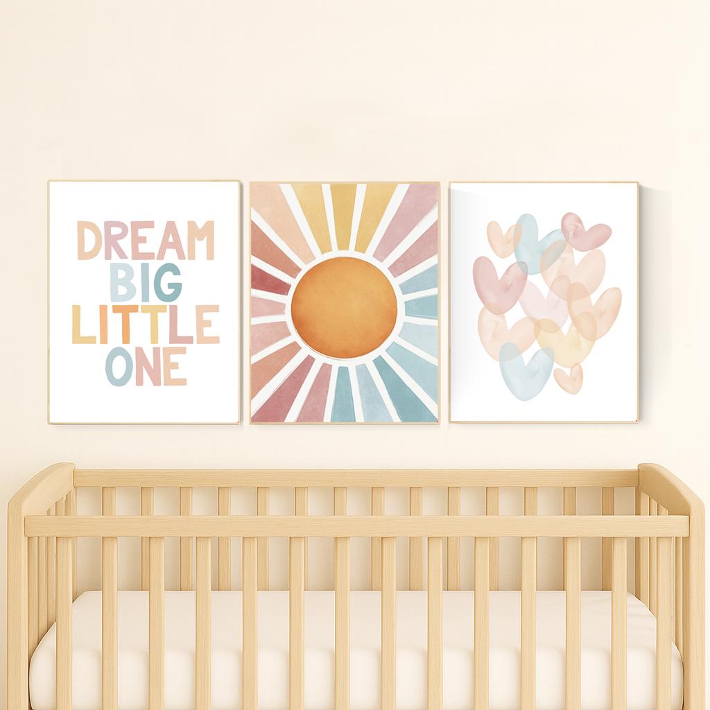 Rainbow Sun Nursery Decor: Dream Big Little One Print Set