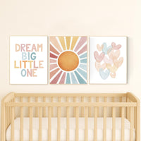 Rainbow Sun Nursery Decor: Dream Big Little One Print Set