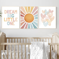 Rainbow Sun Nursery Decor: Dream Big Little One Print Set