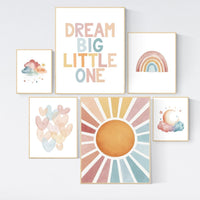 Nursery Wall Art Set: Rainbow, Sun, Moon, Cloud Prints