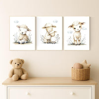 Watercolor Sheep Nursery Prints: Farm Animal Wall Art Set