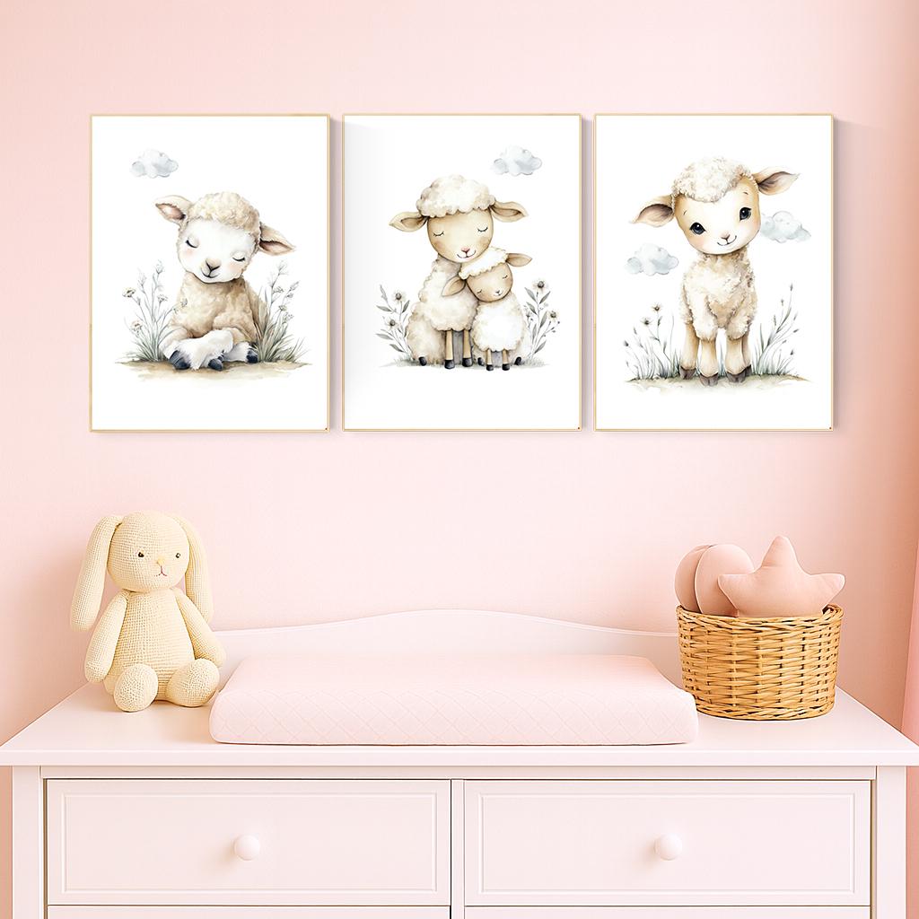 Watercolor Sheep Nursery Prints: Farm Animal Wall Art Set