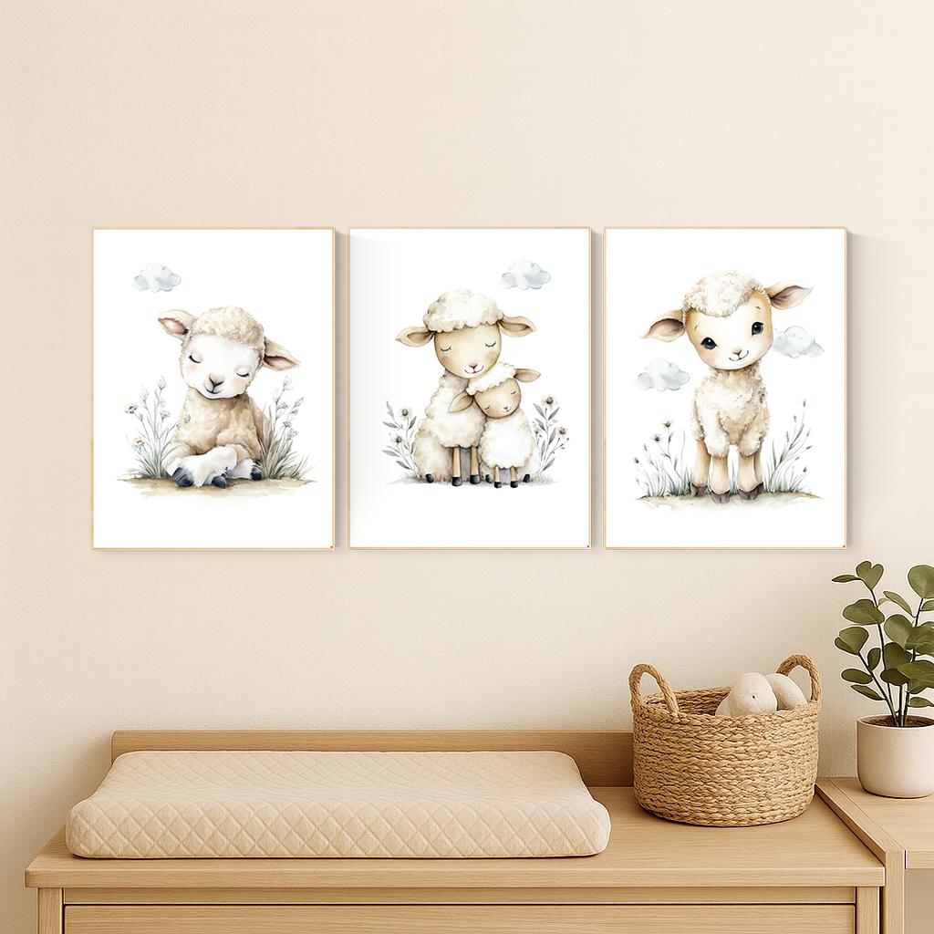 Watercolor Sheep Nursery Prints: Farm Animal Wall Art Set