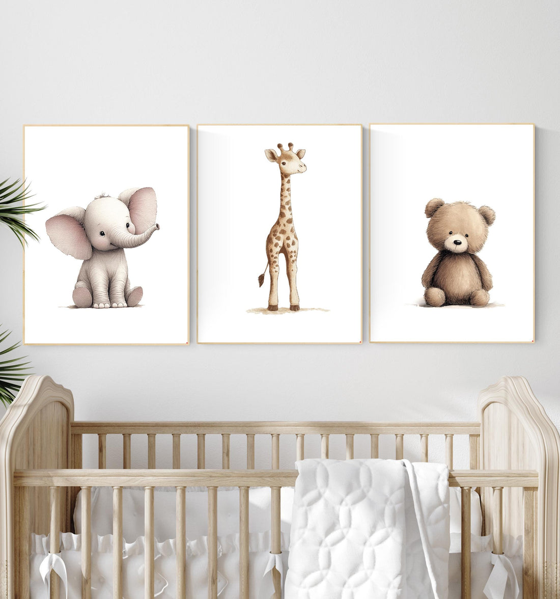 Beige Safari Animal Nursery Prints: Elephant, Giraffe, Bear