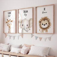Safari Animal Nursery Prints: Giraffe, Elephant, Lion Wall Art