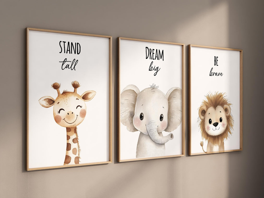 Safari Animal Nursery Prints: Giraffe, Elephant, Lion Wall Art
