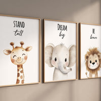 Safari Animal Nursery Prints: Giraffe, Elephant, Lion Wall Art