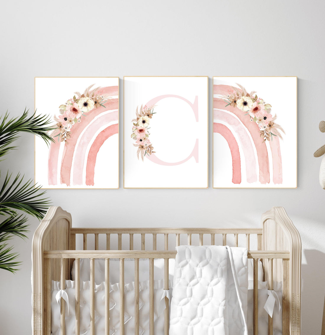 Floral Rainbow Nursery Art Prints - Boho Baby Girl Decor Set