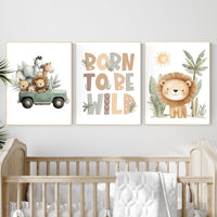 Safari Nursery Art Prints: Jeep, Lion, 'Born to Be Wild' - Set of 3