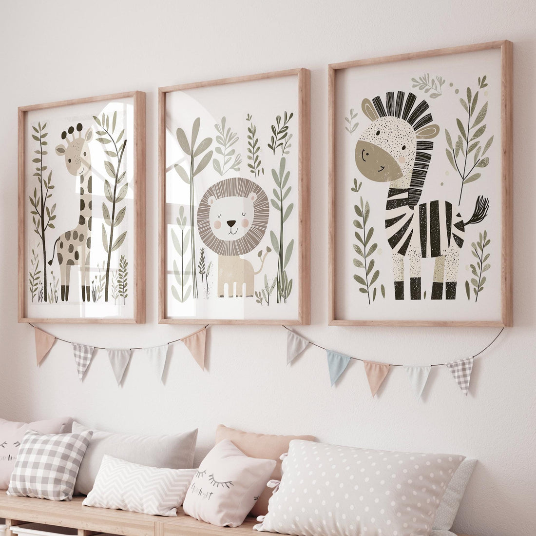 Safari Animal Nursery Prints, Boho Jungle Art, Set of 3