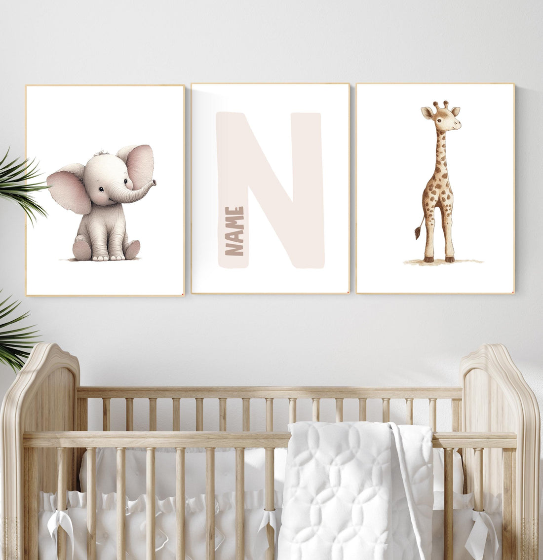 Elephant and Giraffe Nursery Print Set: Personalized Initial, Safari Animals