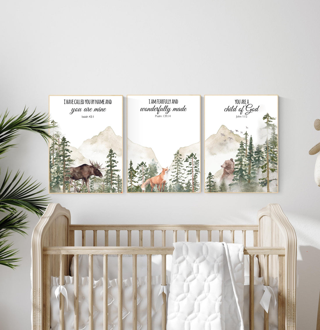 Woodland Nursery Decor: Mountain Animals, Bible Verse Art Print