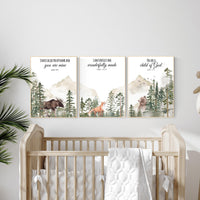 Woodland Nursery Decor: Mountain Animals, Bible Verse Art Print