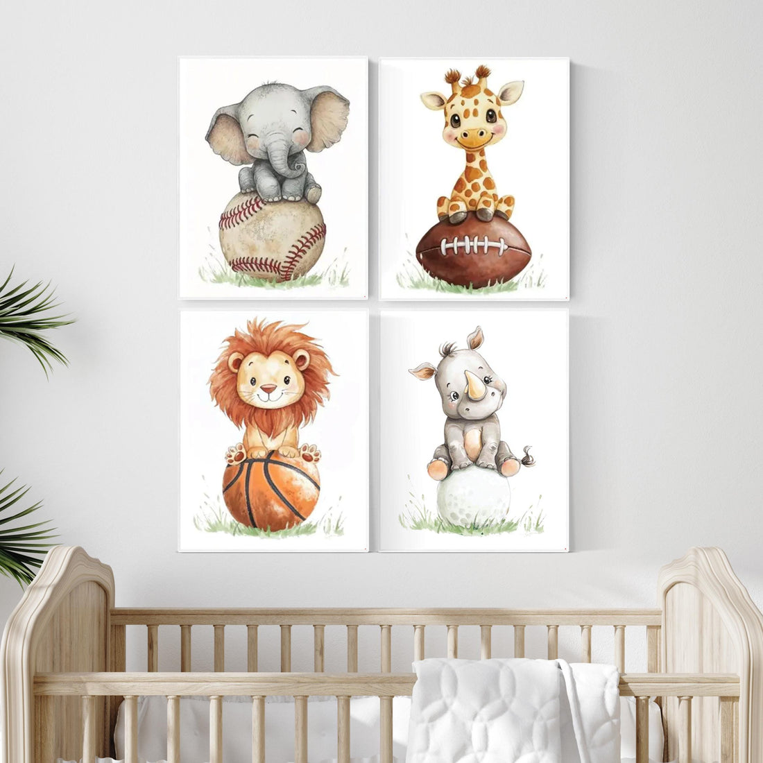 Sports Nursery Prints: Safari Animals Playing Baseball, Football, Golf