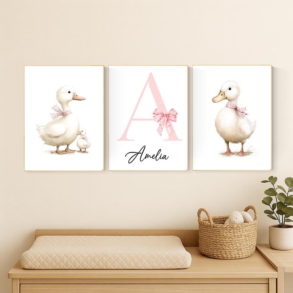 Duck Nursery Wall Art: Personalized Baby Girl Name Print