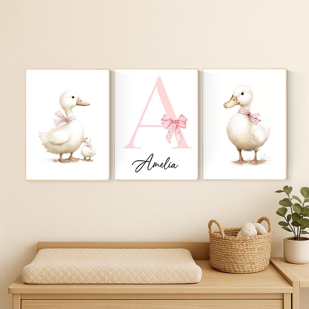 Duck Nursery Wall Art: Personalized Baby Girl Name Print