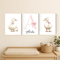 Duck Nursery Wall Art: Personalized Baby Girl Name Print