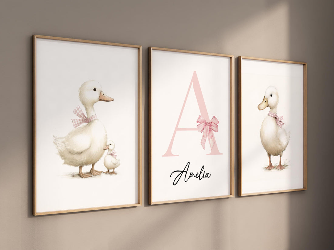 Duck Nursery Wall Art: Personalized Baby Girl Name Print