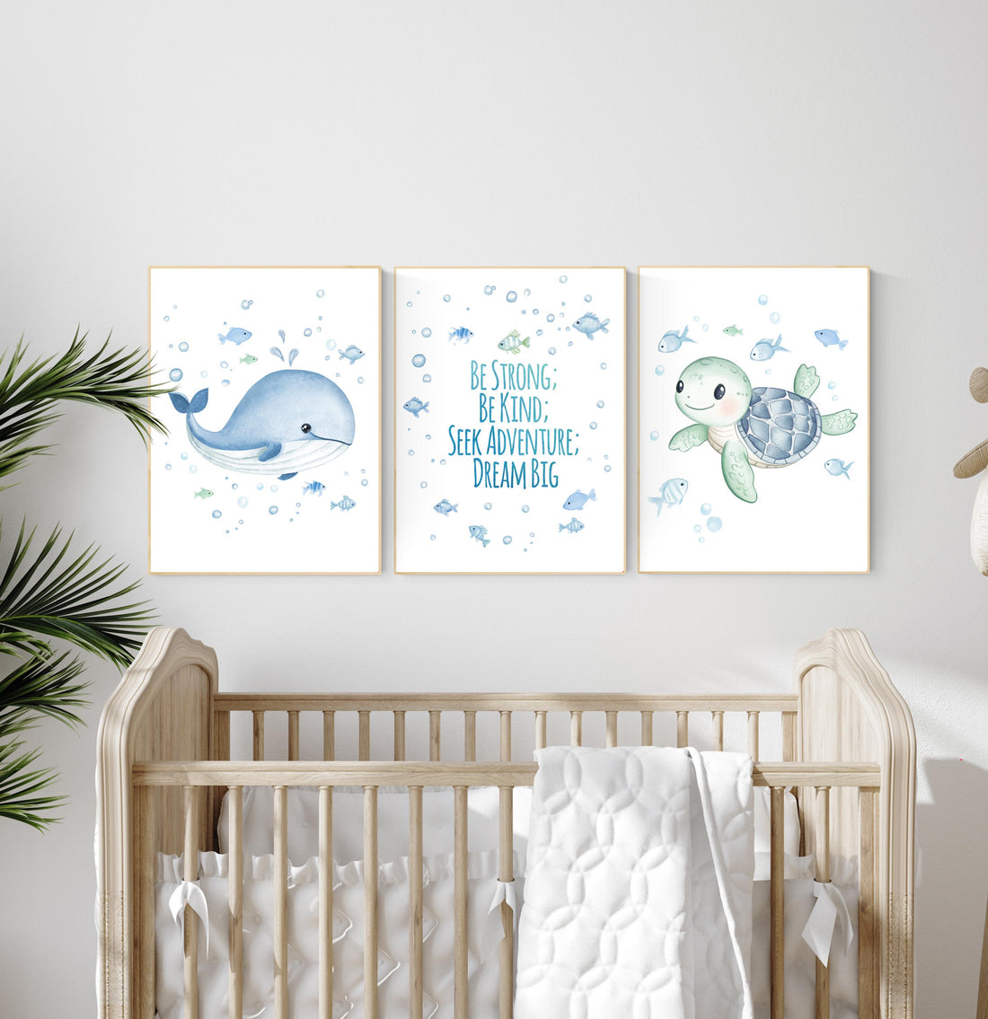Watercolor Ocean Nursery Art Prints: Whale, Turtle, Quote