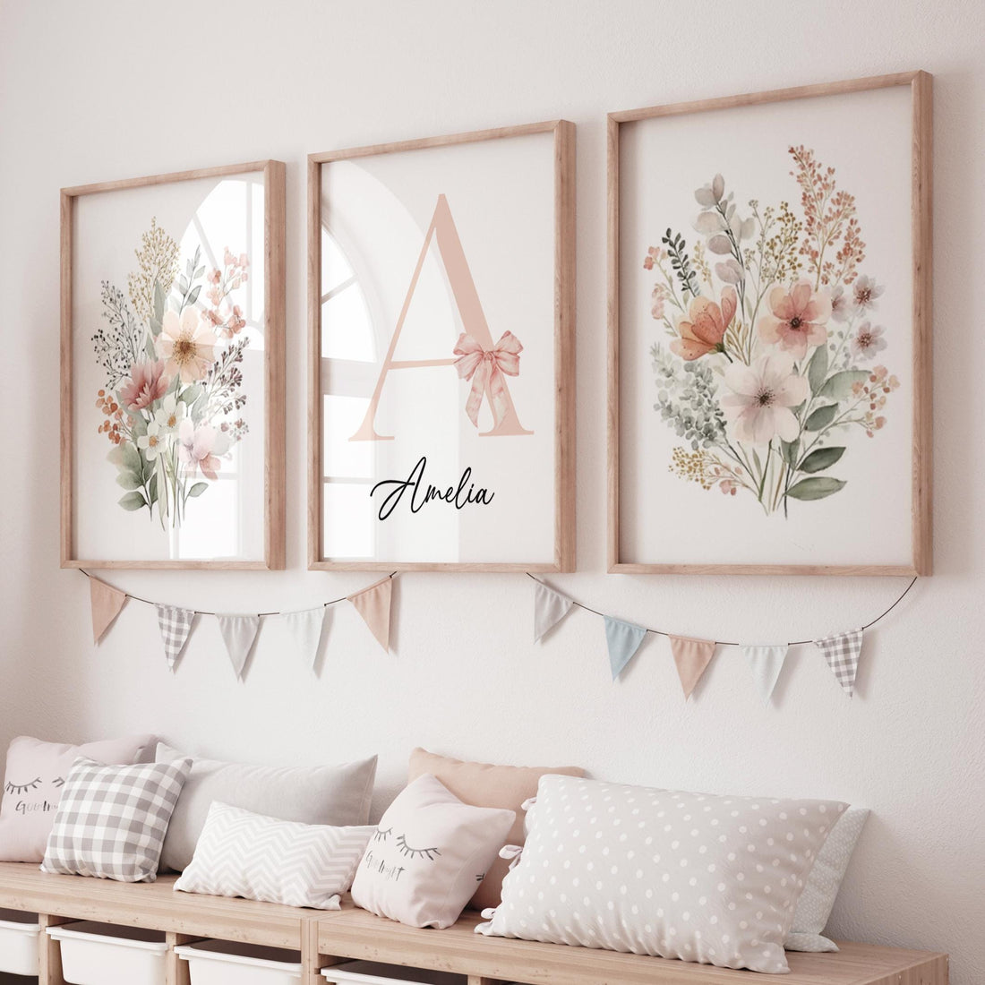 Blush Pink Wildflower Nursery Prints: Boho Botanical Decor