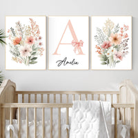 Blush Pink Wildflower Nursery Prints: Boho Botanical Decor