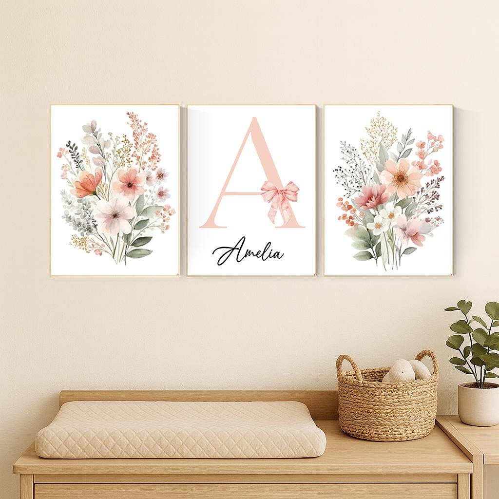Blush Pink Wildflower Nursery Prints: Boho Botanical Decor