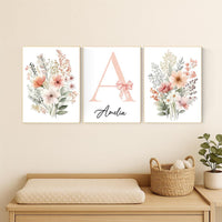 Blush Pink Wildflower Nursery Prints: Boho Botanical Decor