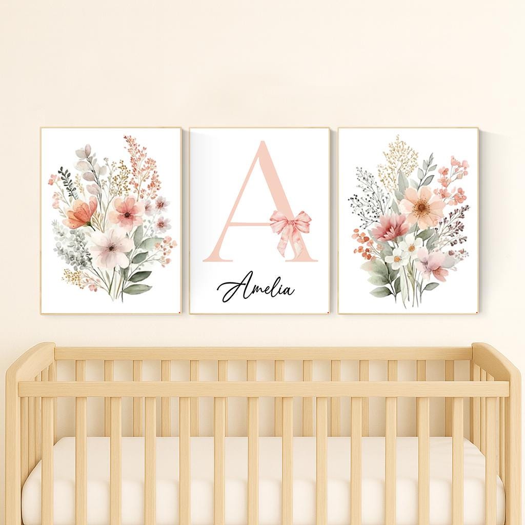 Blush Pink Wildflower Nursery Prints: Boho Botanical Decor