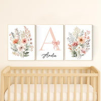 Blush Pink Wildflower Nursery Prints: Boho Botanical Decor