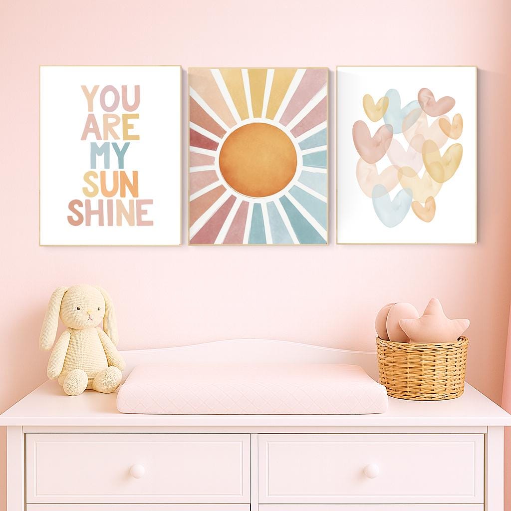 You Are My Sunshine Wall Art Set: Pastel Rainbow Nursery Prints