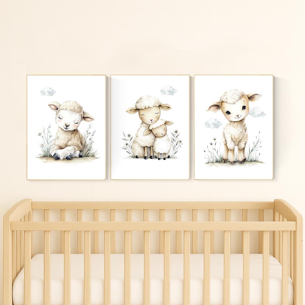 Watercolor Sheep Nursery Prints: Farm Animal Wall Art Set