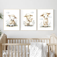 Watercolor Sheep Nursery Prints: Farm Animal Wall Art Set