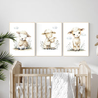 Watercolor Sheep Nursery Prints: Farm Animal Wall Art Set