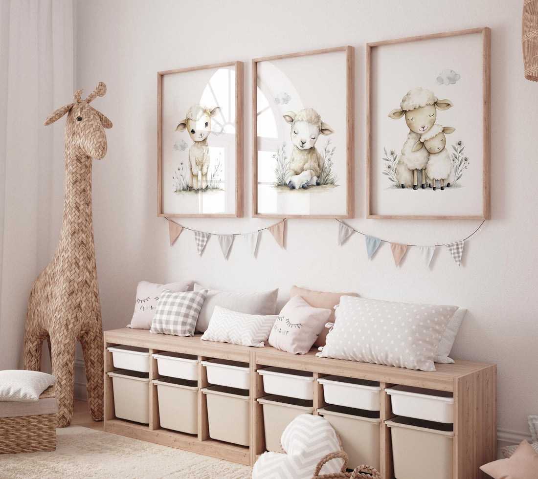 Watercolor Sheep Nursery Prints: Farm Animal Wall Art Set