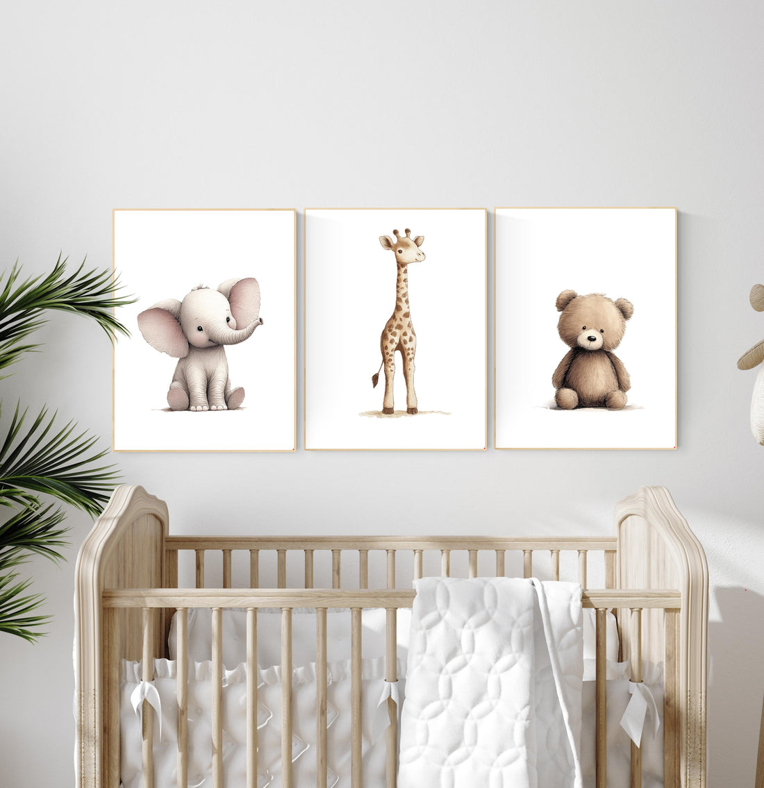 Beige Safari Animal Nursery Prints: Elephant, Giraffe, Bear