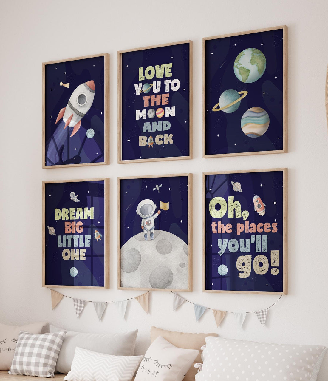 Space Nursery Wall Art Set, Rocket and Astronaut Prints