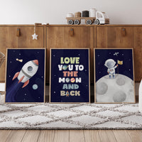 Space Nursery Art Prints: Rocket, Astronaut, Moon Quote