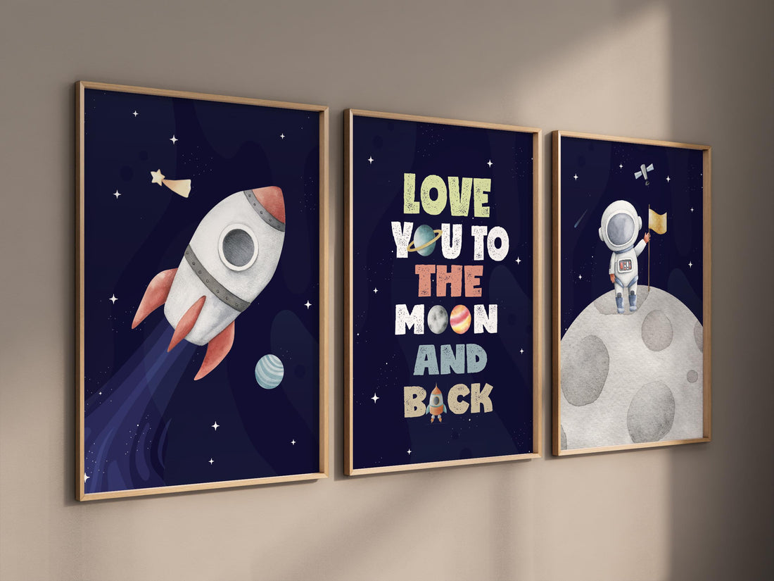 Space Nursery Art Prints: Rocket, Astronaut, Moon Quote