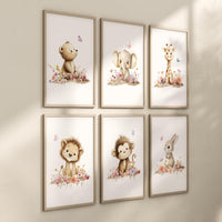 Floral Safari Animal Prints: Boho Nursery Decor, Set of 6