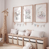 Pink Elephant Nursery Prints Set: Girls Room Decor