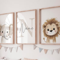 Safari Animal Nursery Prints: Watercolor Lion, Giraffe, Elephant Art (Set of 3)