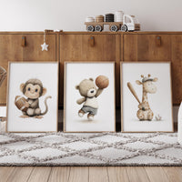 Sports Nursery Wall Art Set of 3, Animal Sports Prints