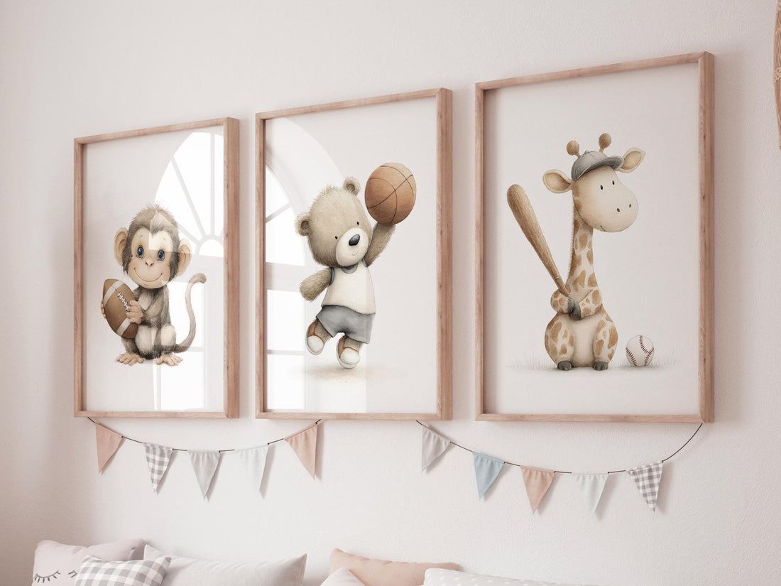 Sports Nursery Wall Art Set of 3, Animal Sports Prints